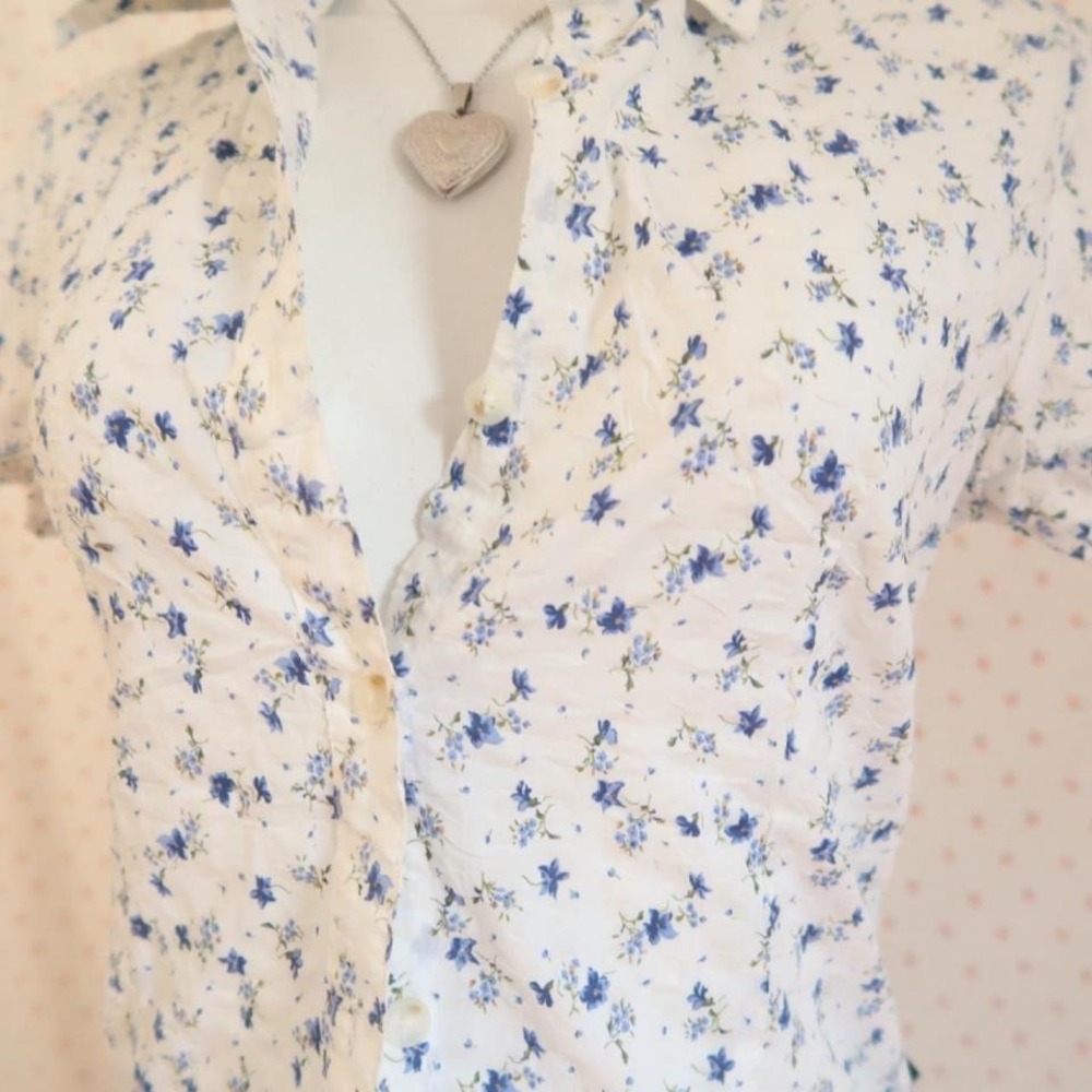 vintage jambangee floral button up top y2k coquette seersucker blouse - Picture 4 of 7